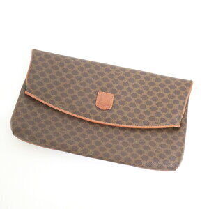 Celine Macadam Brown Canvas Leather Clutch Bag